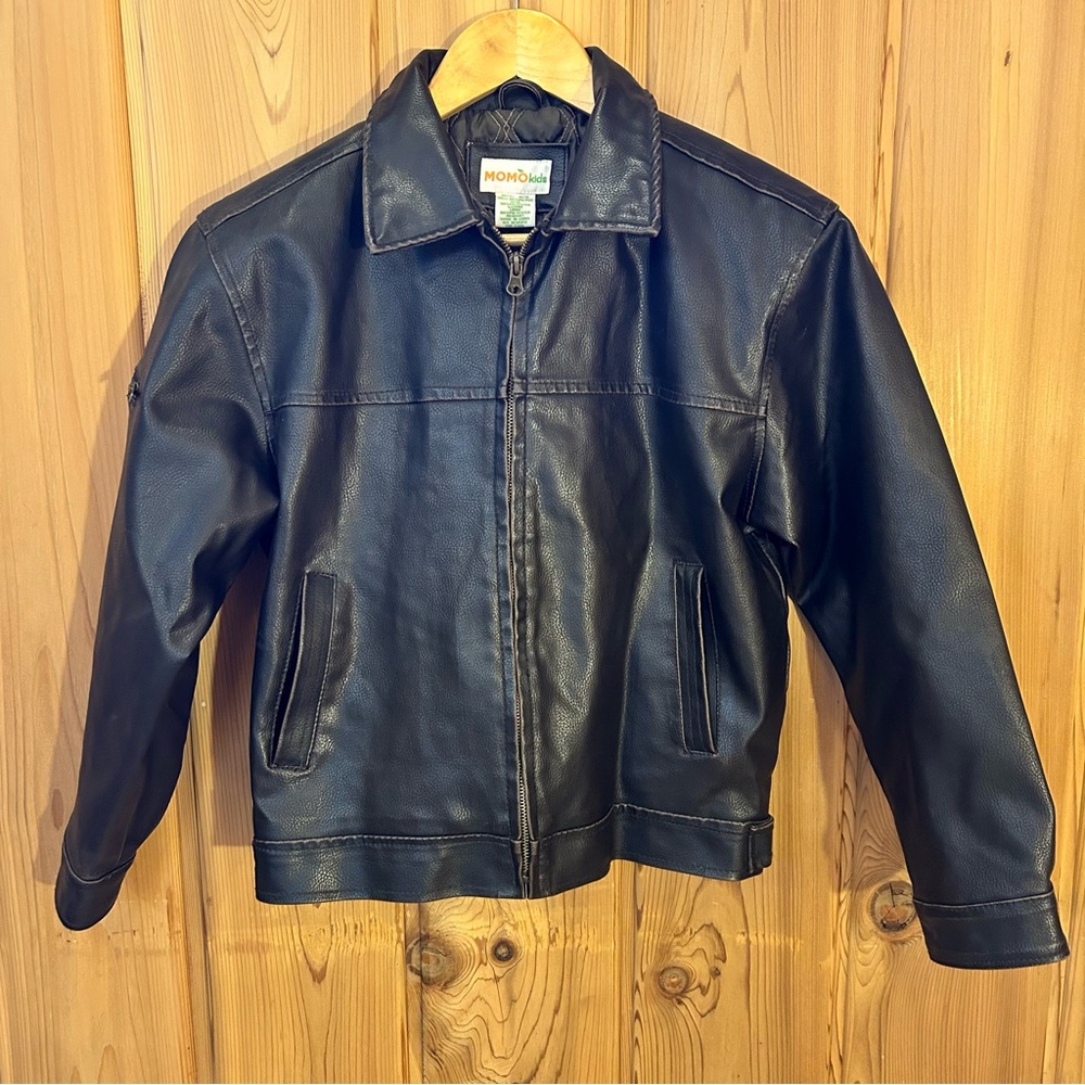 Momo Kids brown faux leather bomber jacket size 14/16